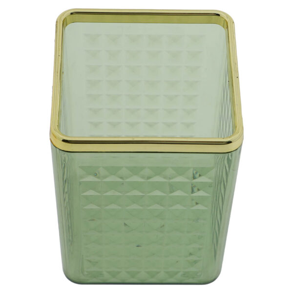 Acrylic Brush Holder with Golden Rim – Diamond Texture - Image 2