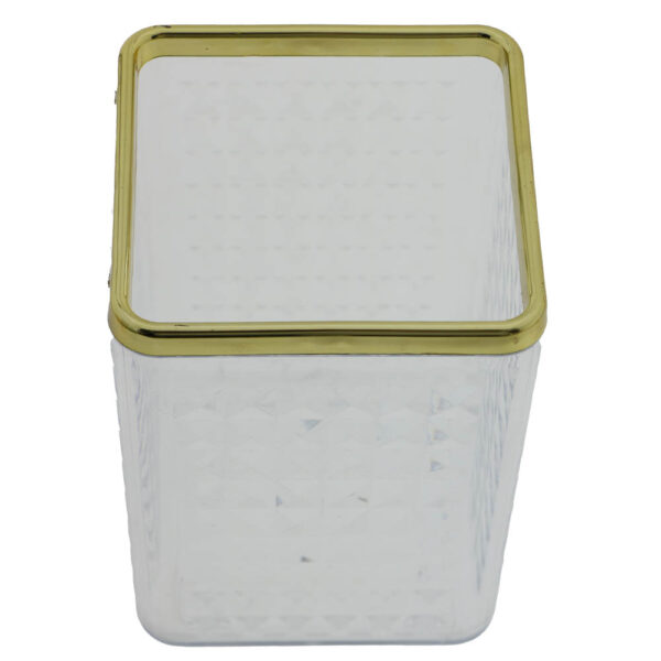 Acrylic Brush Holder with Golden Rim – Diamond Texture